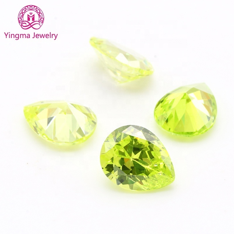 Machine cut zircon stones 2*3 mm to 10*14 mm pear shape loose cz  special apple green color cubic zirconia gemstone for jewelry