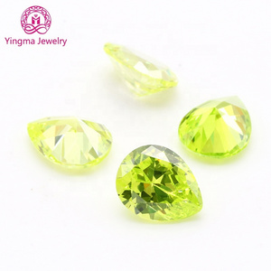 Machine cut zircon stones 2*3 mm to 10*14 mm pear shape loose cz  special apple green color cubic zirconia gemstone for jewelry