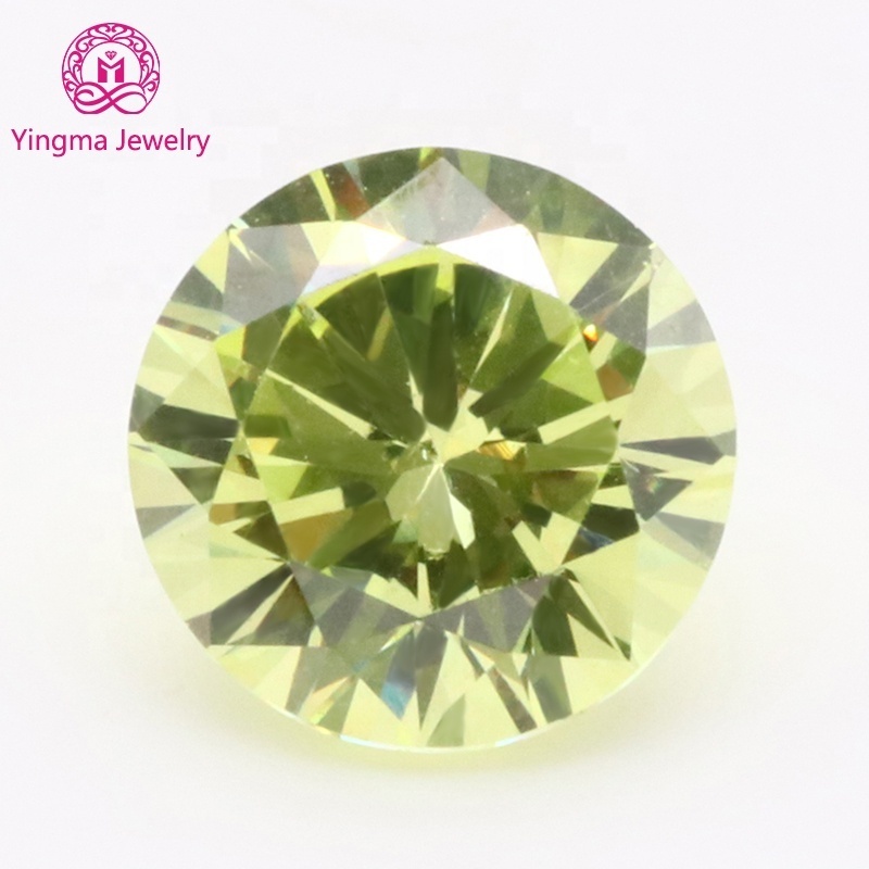 Wholesale price synthetic cz stones all sizes 1mm to 10mm apple green in special round shape loose cubic zirconia gemstones