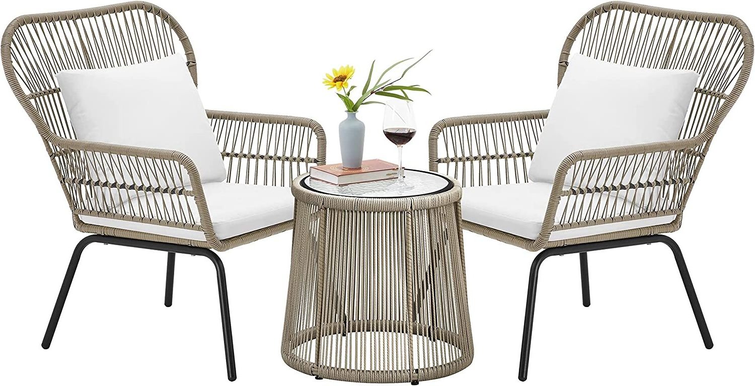 3 Piece Outdoor All-Weather Furniture Set Patio Rattan Furniture Set Garden Table and Chairs Set