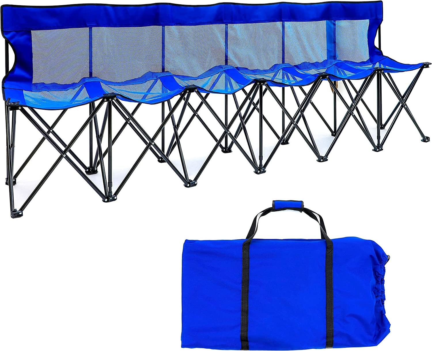 6 Seater Mesh Outdoor Sport Team Bench Chair Portable Folding Mesh Chair for Camping Picnic Stadium Team