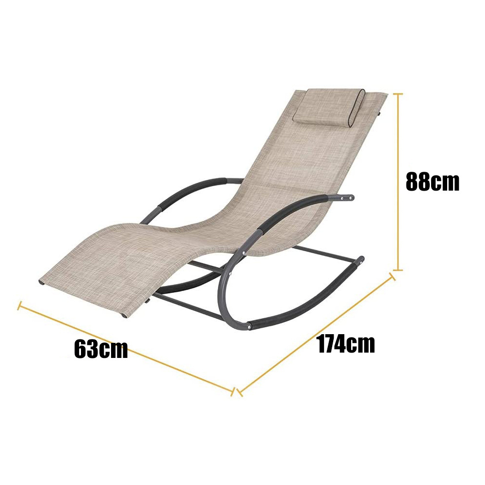 Patio Rocking Lounge Chair Zero Gravity Reclining Chair Curved Rocker with Pillow for Beach Yard Pool Outdoor  Indoor