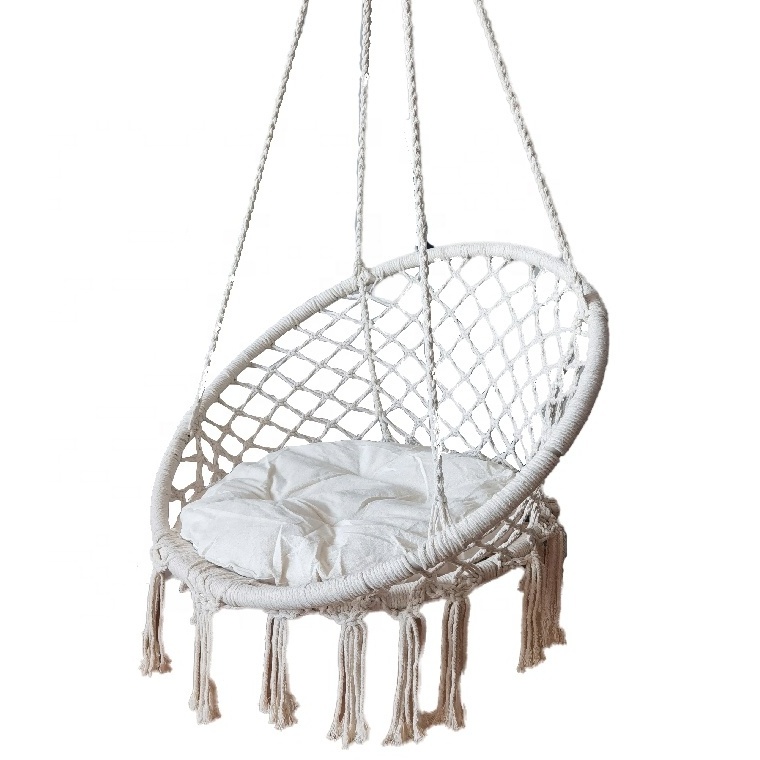 Outdoor Furniture Garden Hammock Chair Cotton Rope Hanging Chair Patio Swing Chair