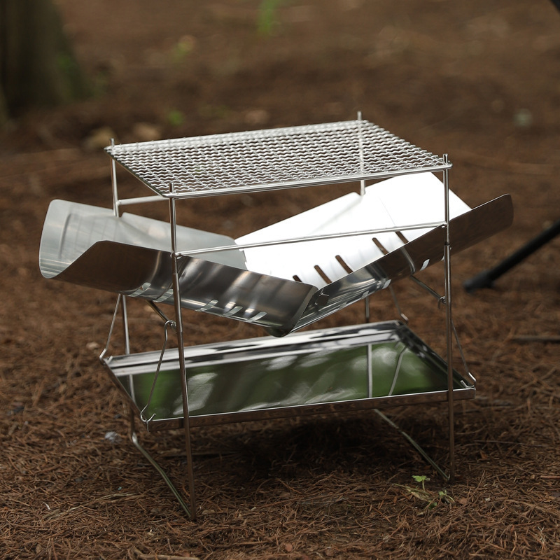 Outdoor Camping Gear Barbecue Camping Stove Cooking Rack Foldable Picnic Wood Stove Bonfire Stand