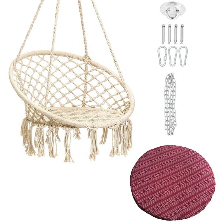 Handmade Cotton Rope Hanging Macrame Hammock Chair with Hanging Swing Hardware Kits