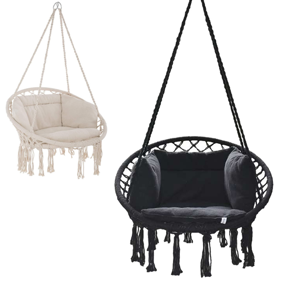 Outdoor Indoor Patio Macrame Hammock Chair Hanging Swing Chair Hardware Kits and Cushion