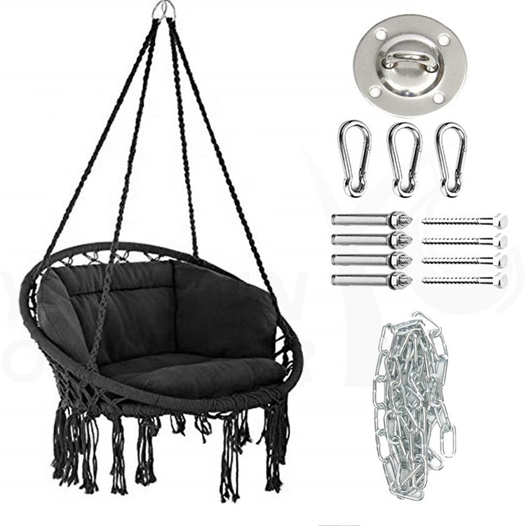 Outdoor Indoor Patio Macrame Hammock Chair Hanging Swing Chair Hardware Kits and Cushion