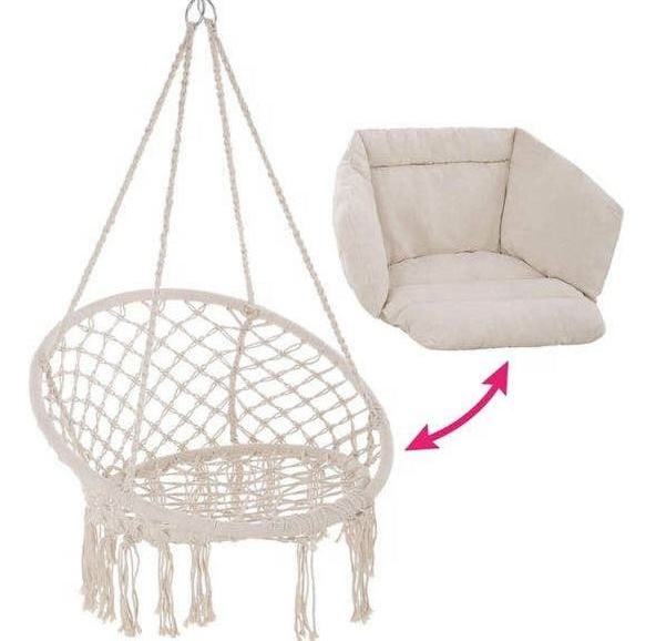 Garden Handmade Cotton Hanging Macrame Swing Chair Hammock Chair with Cushion (No stand)