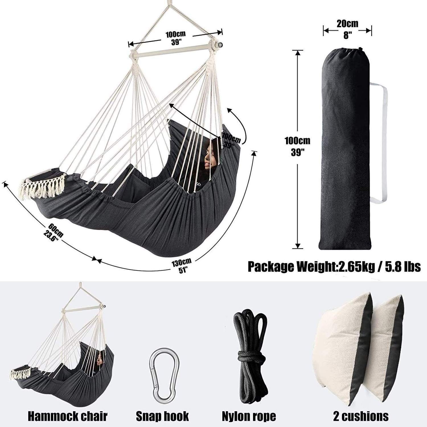 Outdoor Hanging Hammock Chair Garden Swing Chair Hanging  Hammock Swing Chair with Footrest and  Book Holder