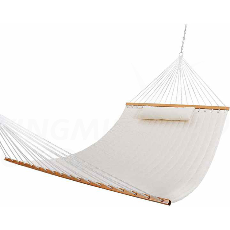 Hammock with Double Size Solid Wood Spreader Bar Outdoor Patio Yard Poolside Hammock with Pillow