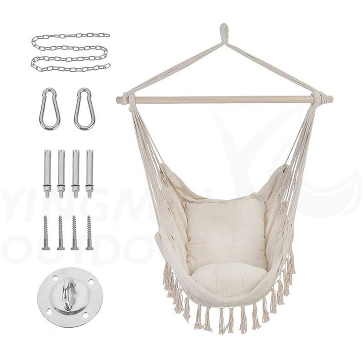 Portable Camping Bed Hammock Chair Patio Hanging Rope Swing Seat Chair with 2 Cushions and Hardware Kits Perfect