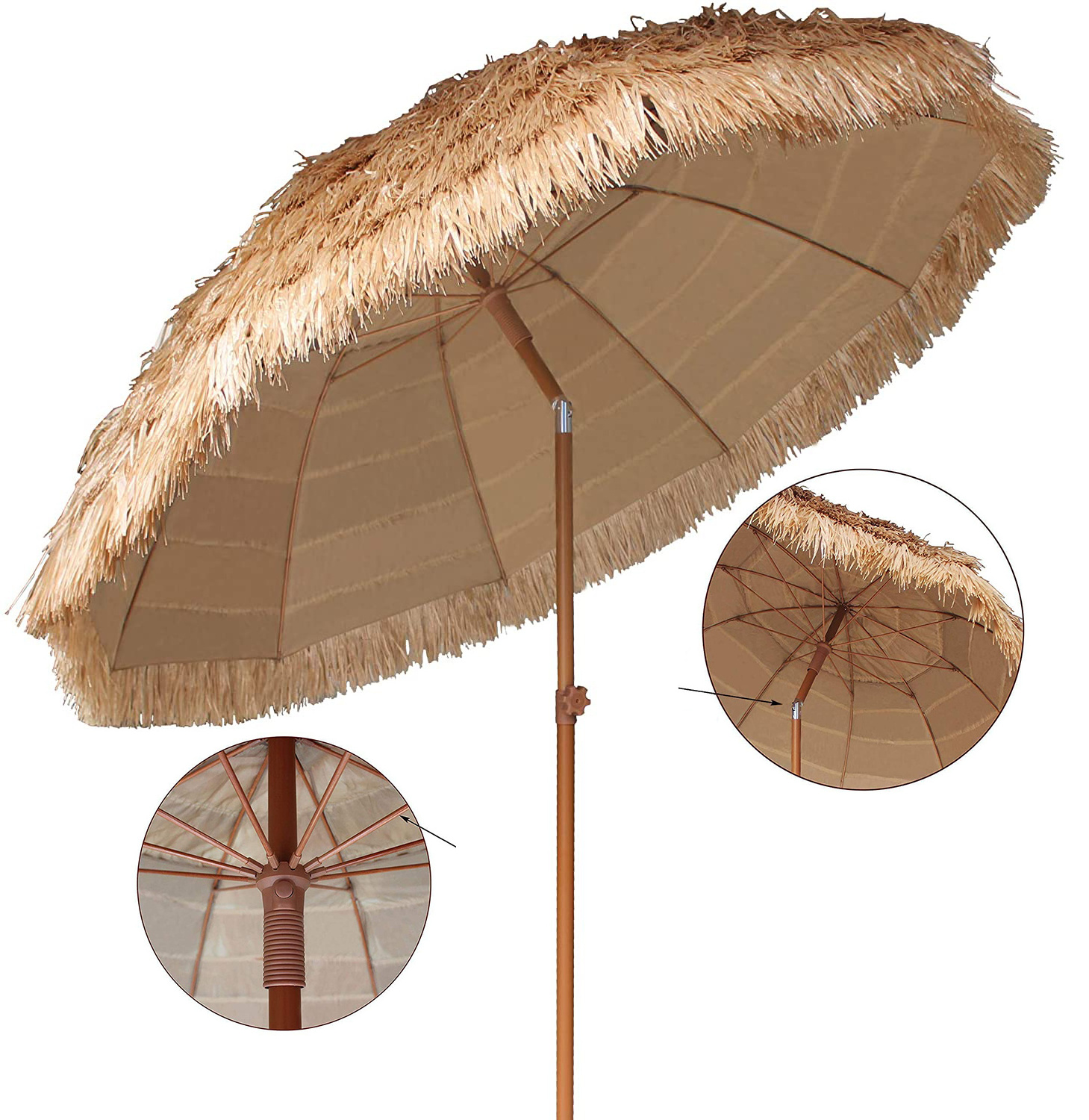 Patio Tiki Umbrella with Tilt Impact Canopy Hawaiian Tiki Umbrella Pool Patio Beach Umbrella