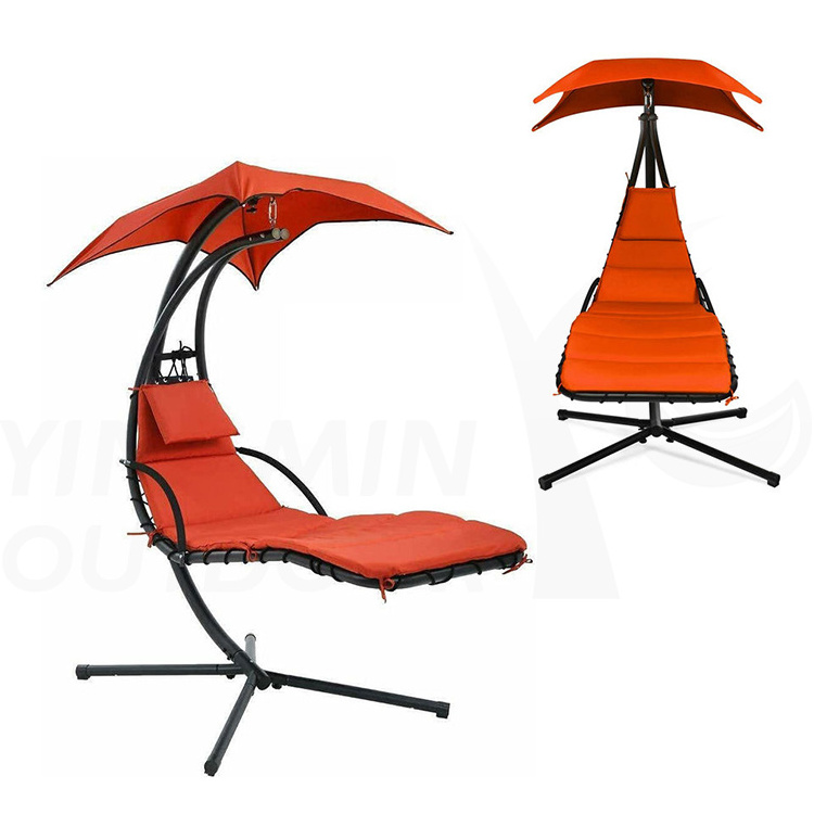 Outdoor Hanging Curved Steel Arc Chaise Lounge Chair Swing Hammock Swing Chaise Chair with Removable Canopy