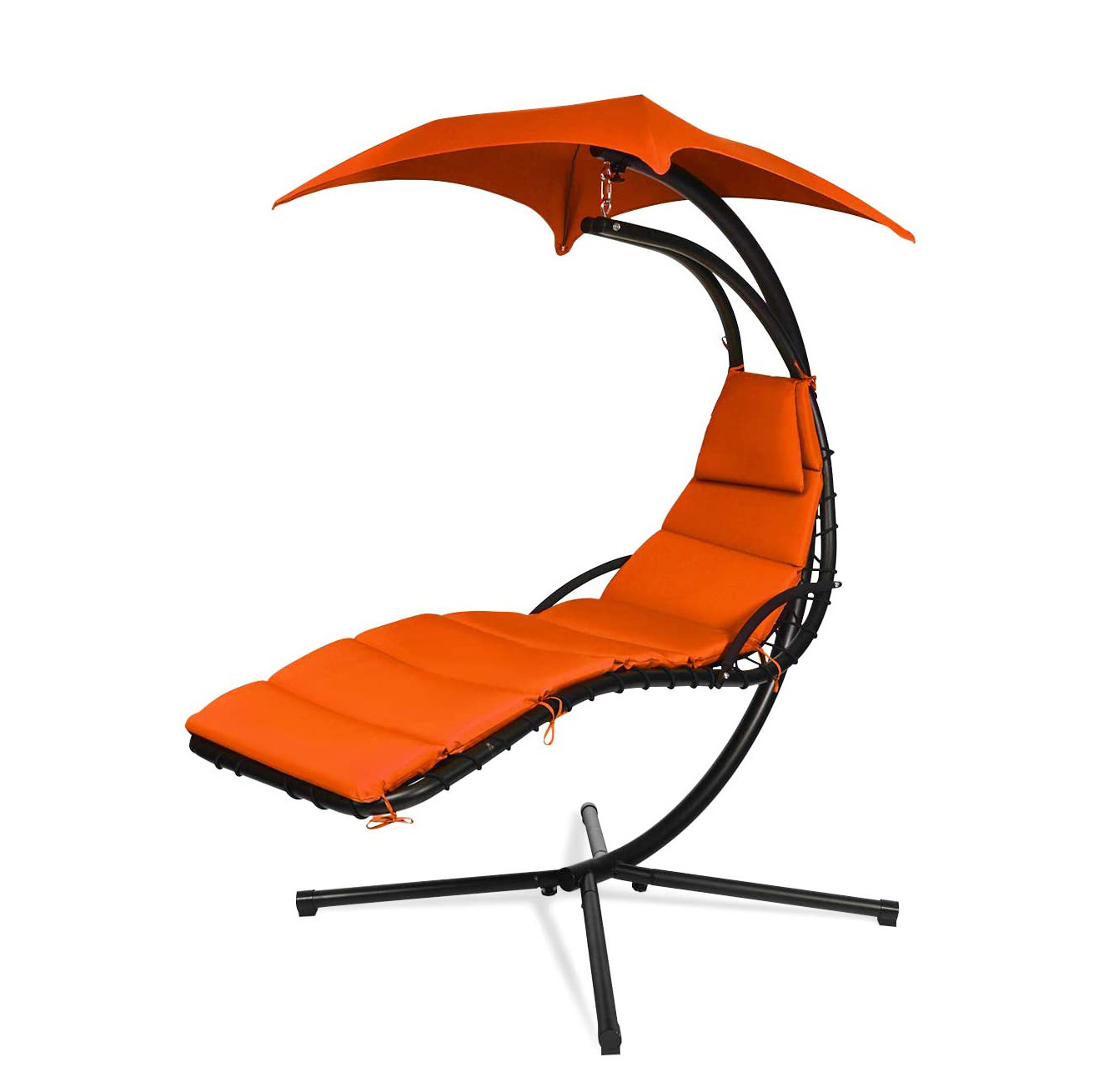 Outdoor Hanging Curved Steel Arc Chaise Lounge Chair Swing Hammock Swing Chaise Chair with Removable Canopy