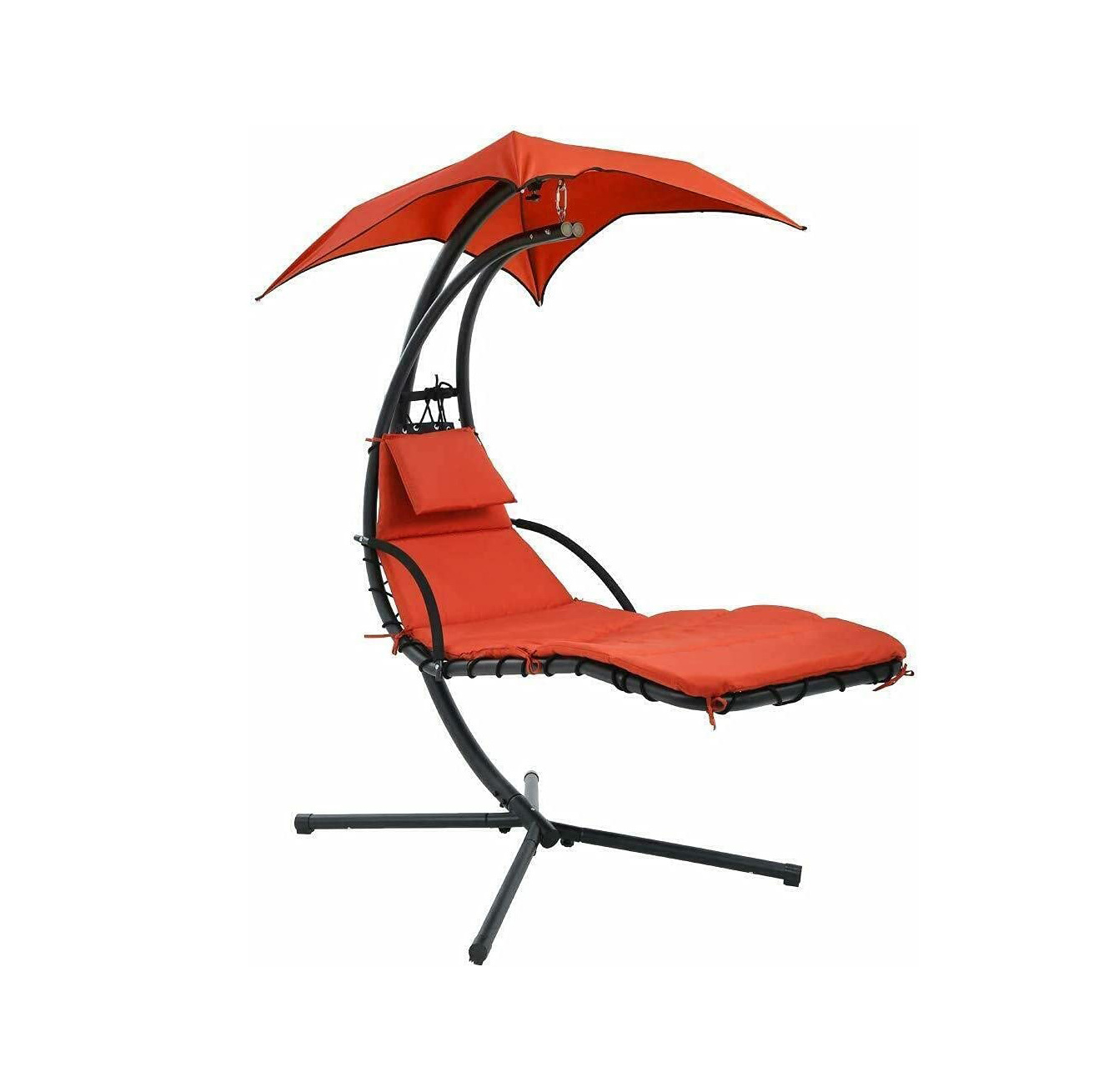 Outdoor Hanging Curved Steel Arc Chaise Lounge Chair Swing Hammock Swing Chaise Chair with Removable Canopy