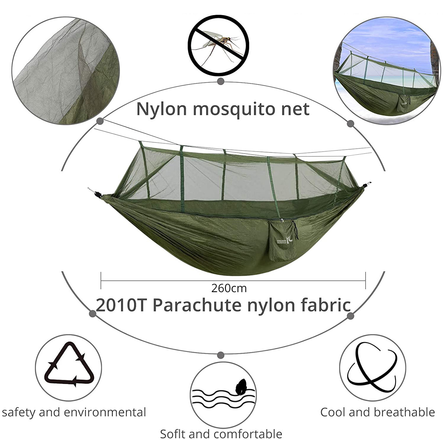 Parachute Camping Hammock with Mosquito Net Outdoor Swing Hammocks for Camping Hiking Traveling