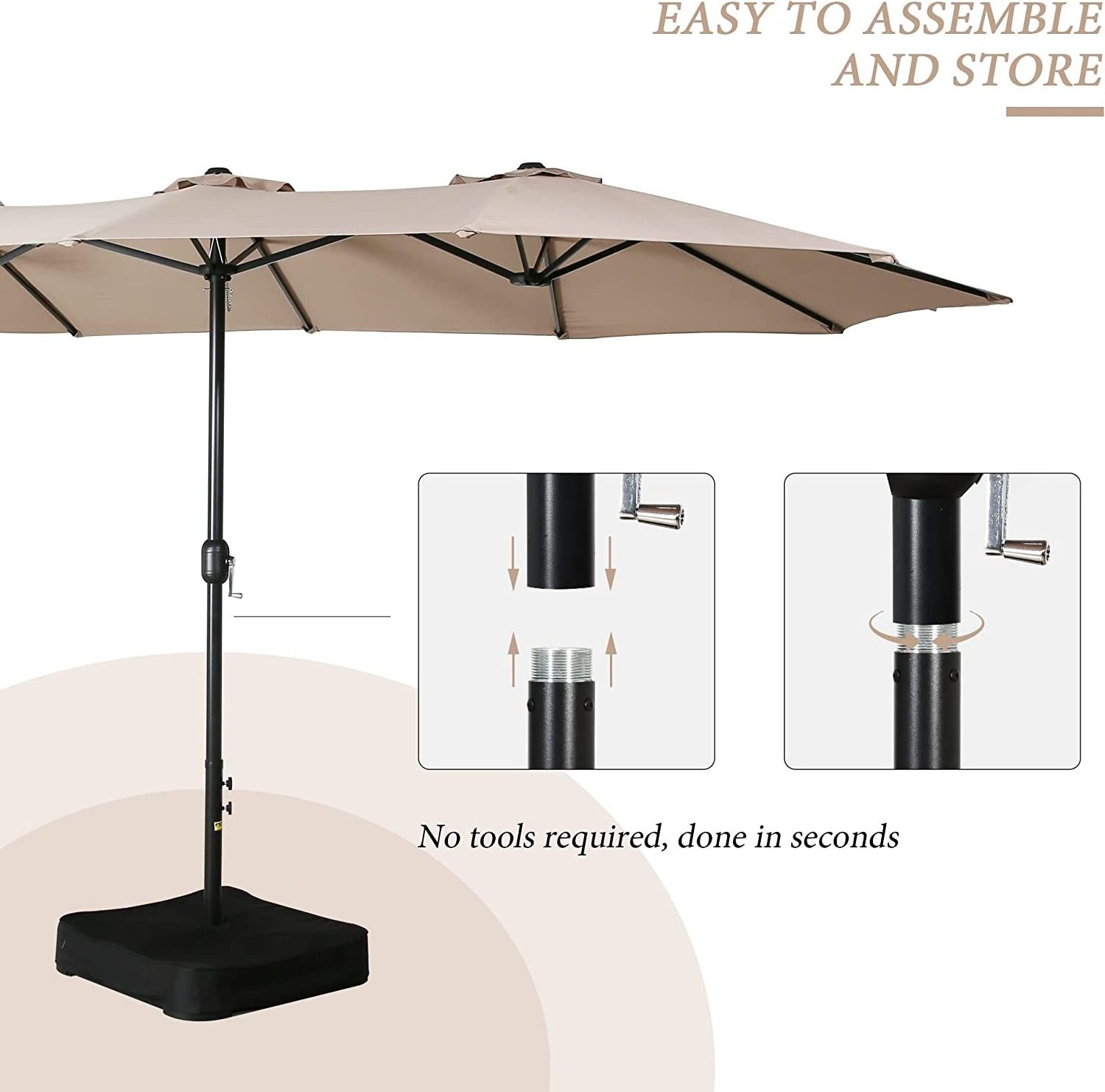 15 Ft Large Double-Sided Outdoor Patio Market Poolside Beach Umbrella Parasol with Crank