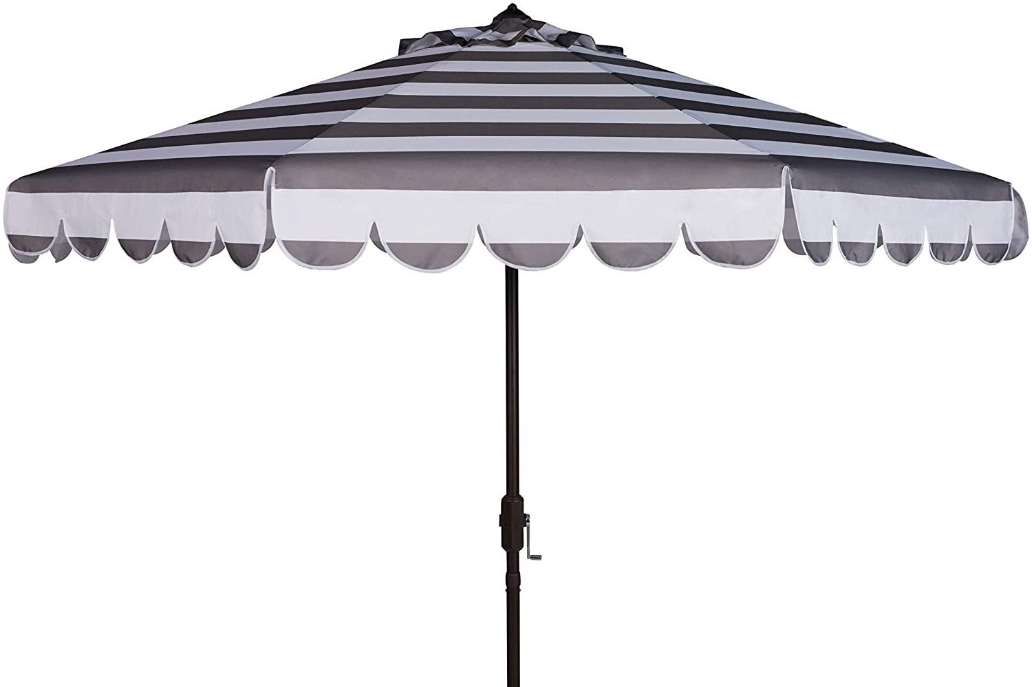 9 FT Outdoor Market Umbrella Garden Black and White Striped Parasol Patio Poolside Beach Auto Tilt Sun Umbrella