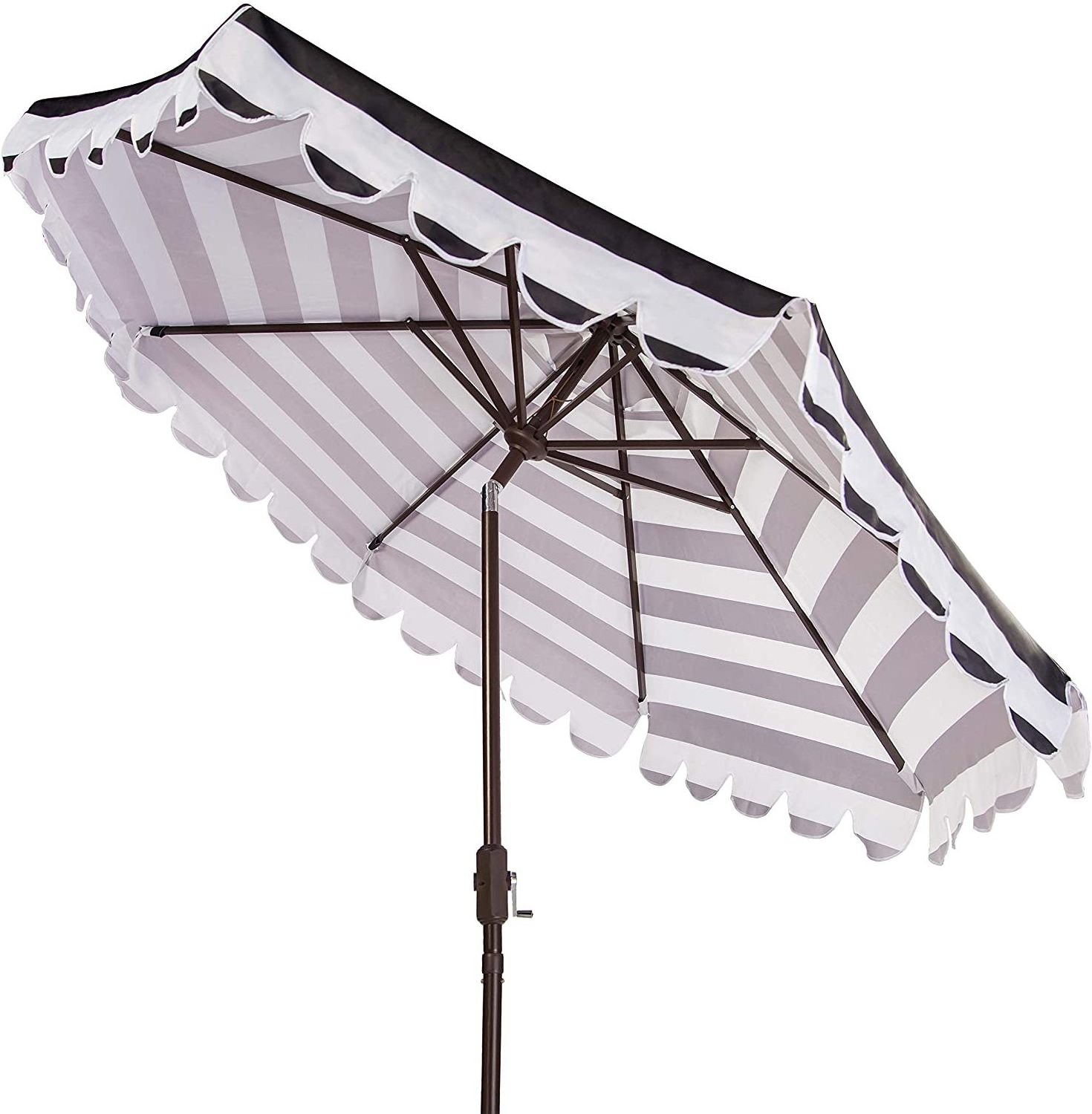 9 FT Outdoor Market Umbrella Garden Black and White Striped Parasol Patio Poolside Beach Auto Tilt Sun Umbrella