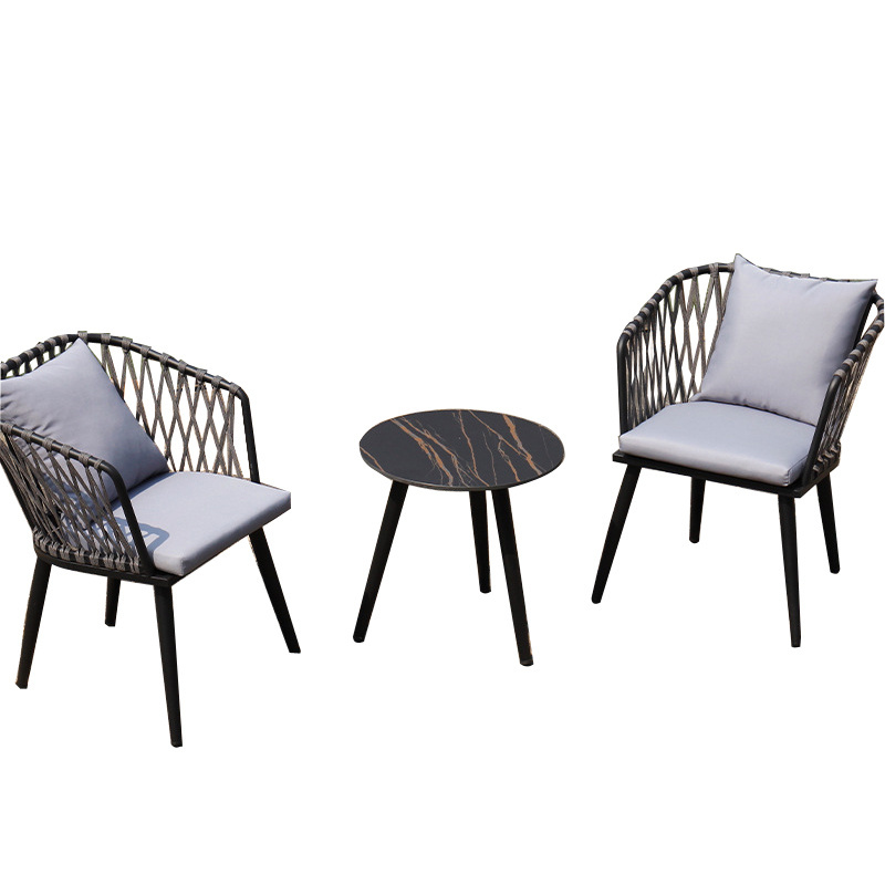 3 Pieces Garden Rattan Conversation Set Outdoor Wicker Bistro Set with Coffee Table Patio Chairs and Table