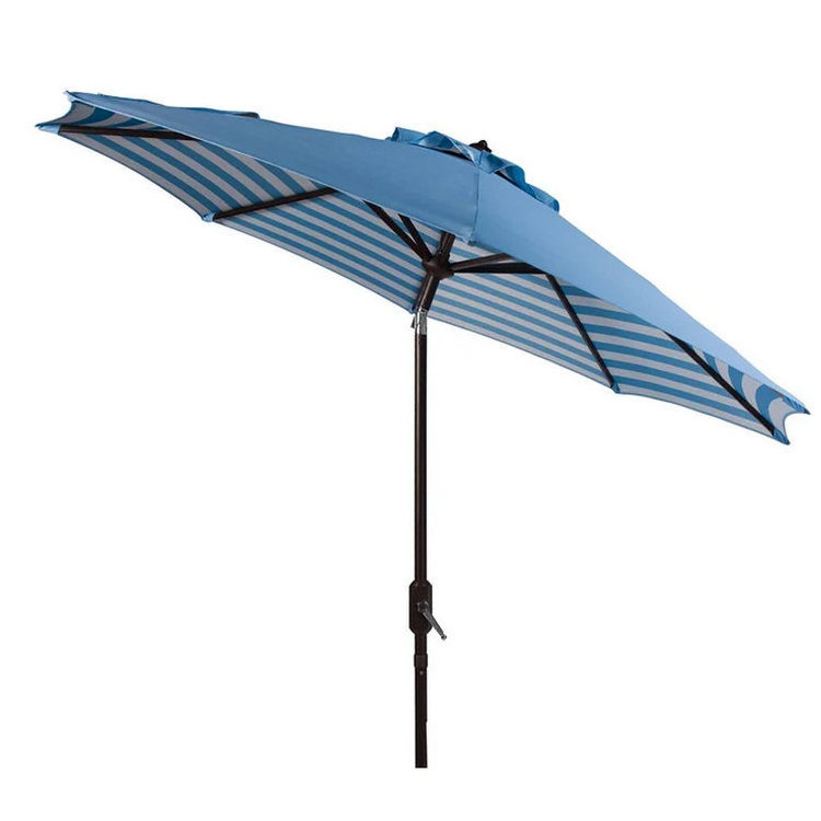 9FT  Garden Sun Umbrella Patio Umbrella Roof Blue Stripe Outdoor Market Umbrella