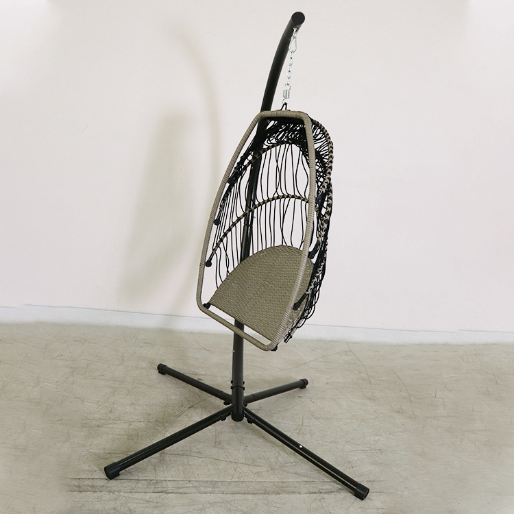 Patio Foldable Wicker Swing Hanging Egg Chair with Cushion and Stand for Outdoor Indoor