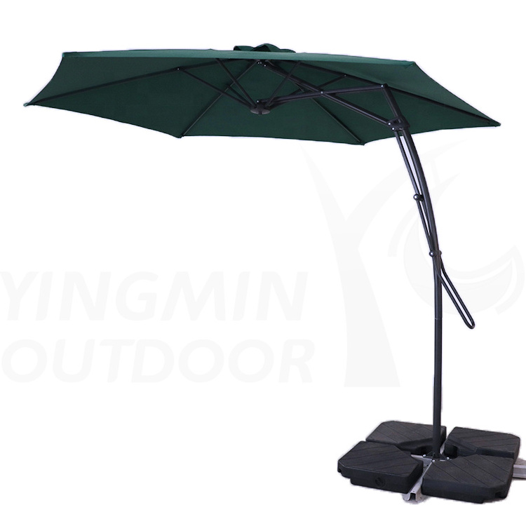 Newest Outdoor Hand Push Offset Patio Umbrella Cantilever Parasol Pool Deck  with Base