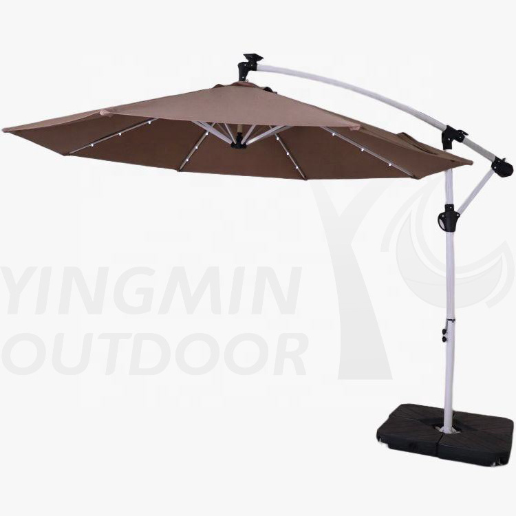 Customized Outdoor 10FT Solar Cantilever LED Offset Umbrella Hanging Patio Market Umbrella