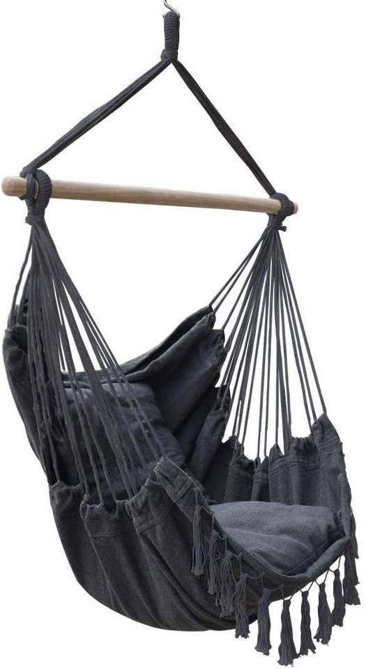 Hammock Chair Hanging Rope Swing with 2 Cushions and Wood Spreader Bar Outdoor Indoor Hammockdroom