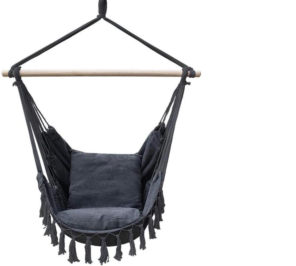 Hammock Chair Hanging Rope Swing with 2 Cushions and Wood Spreader Bar Outdoor Indoor Hammockdroom