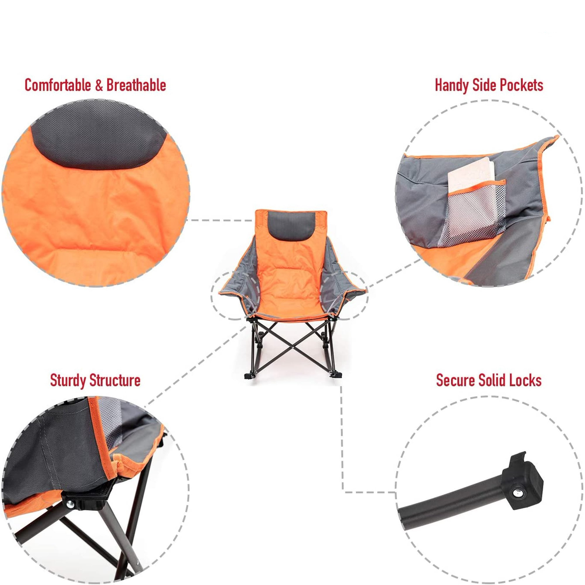 Portable Rocker Camp Chair Outdoor Camping Rocking Chair for Lawn/Outdoor/Picnic/Patio