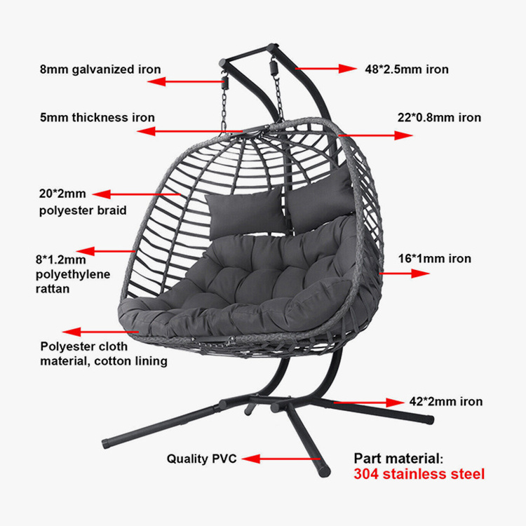 Outdoor Modern Patio Swing Egg Chair Folding Hanging Swing Chair Rattan Double Hanging Chair