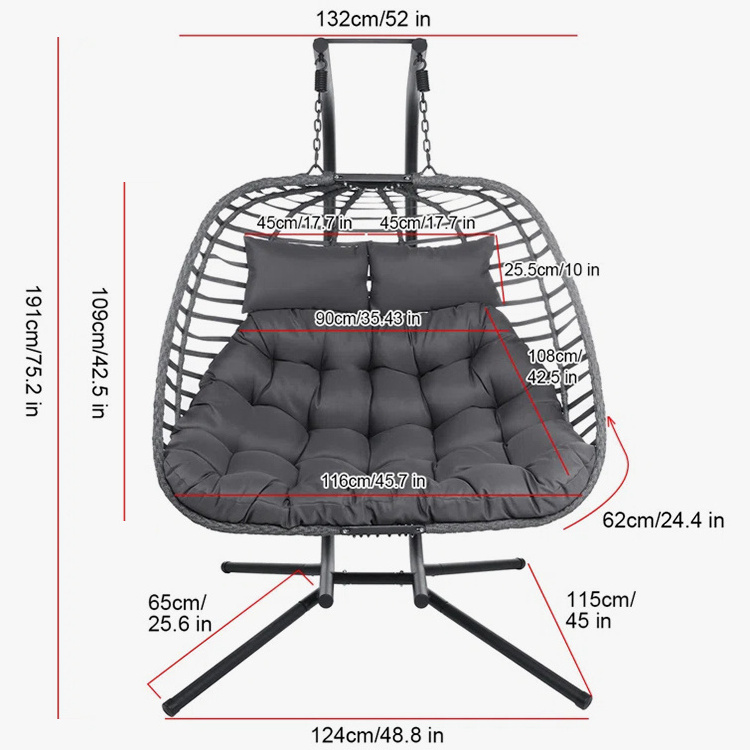 Outdoor Modern Patio Swing Egg Chair Folding Hanging Swing Chair Rattan Double Hanging Chair