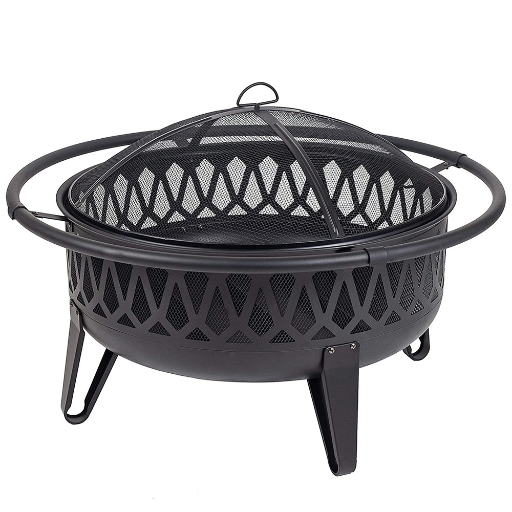 Outdoor Crossweave Large Fire Pit - 30-Inch Heavy-Duty Wood-Burning Fire Pit with Spark Screen for Patio & Backyard Bonfires