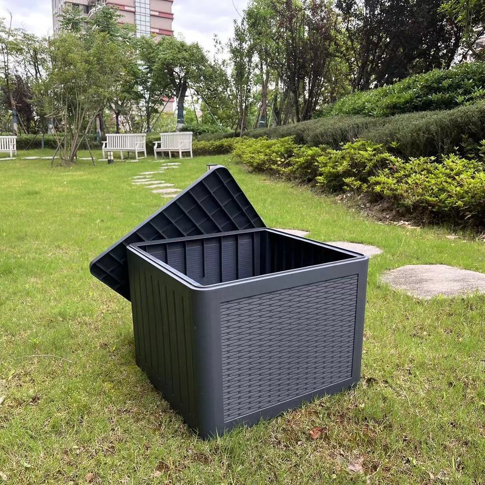 Outdoor Patio Storage Container Deck Box Garden Coffee Table with Storage Resin Rattan Patio Side Table