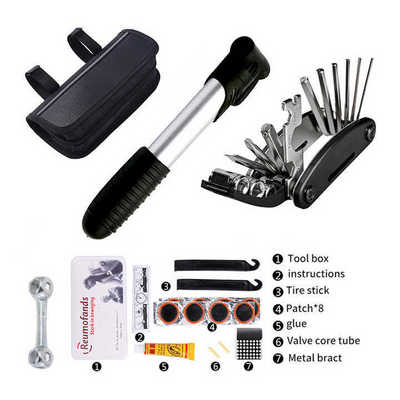 Bicycle Tool Bag Multi-function Folding Tire Repair Kits Multifunctional Kit Set With Pouch Pump for Bike Bicycle