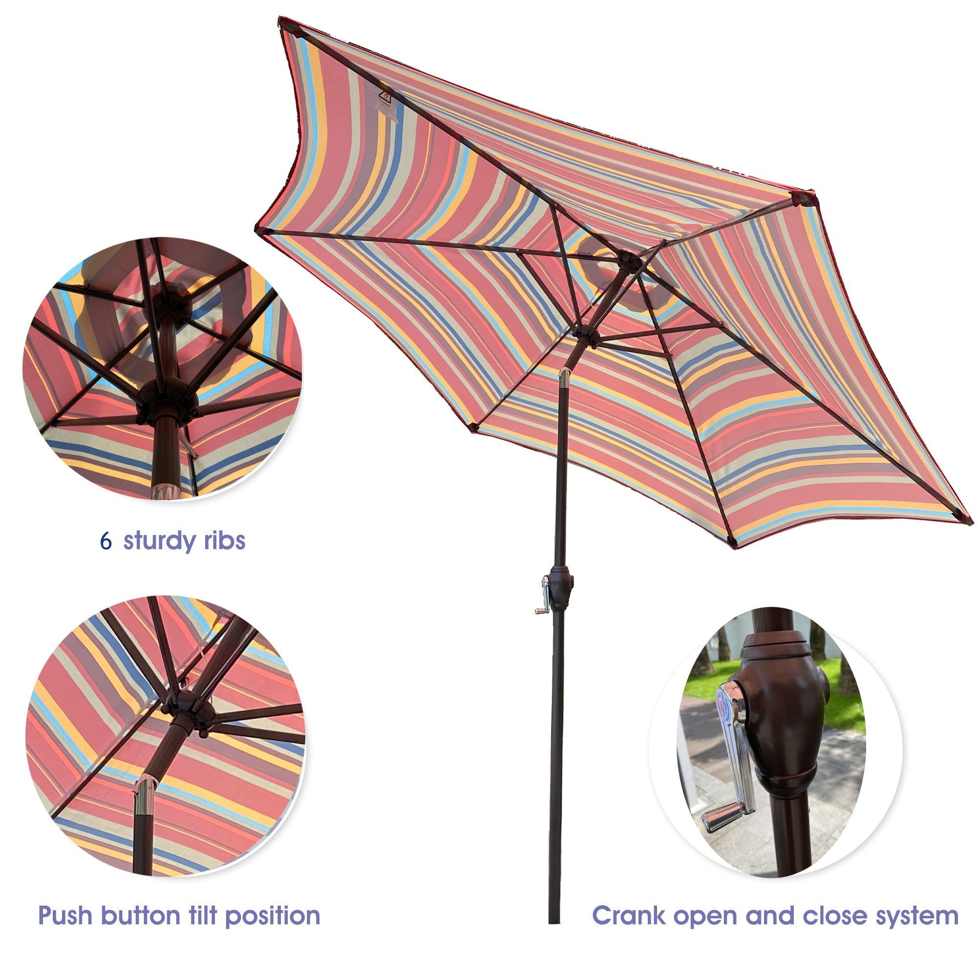 8.6ft Portable Outdoor Umbrella Beach Umbrella Paraswol Sunshade with Button Tilting for Patio Garden Beach Market