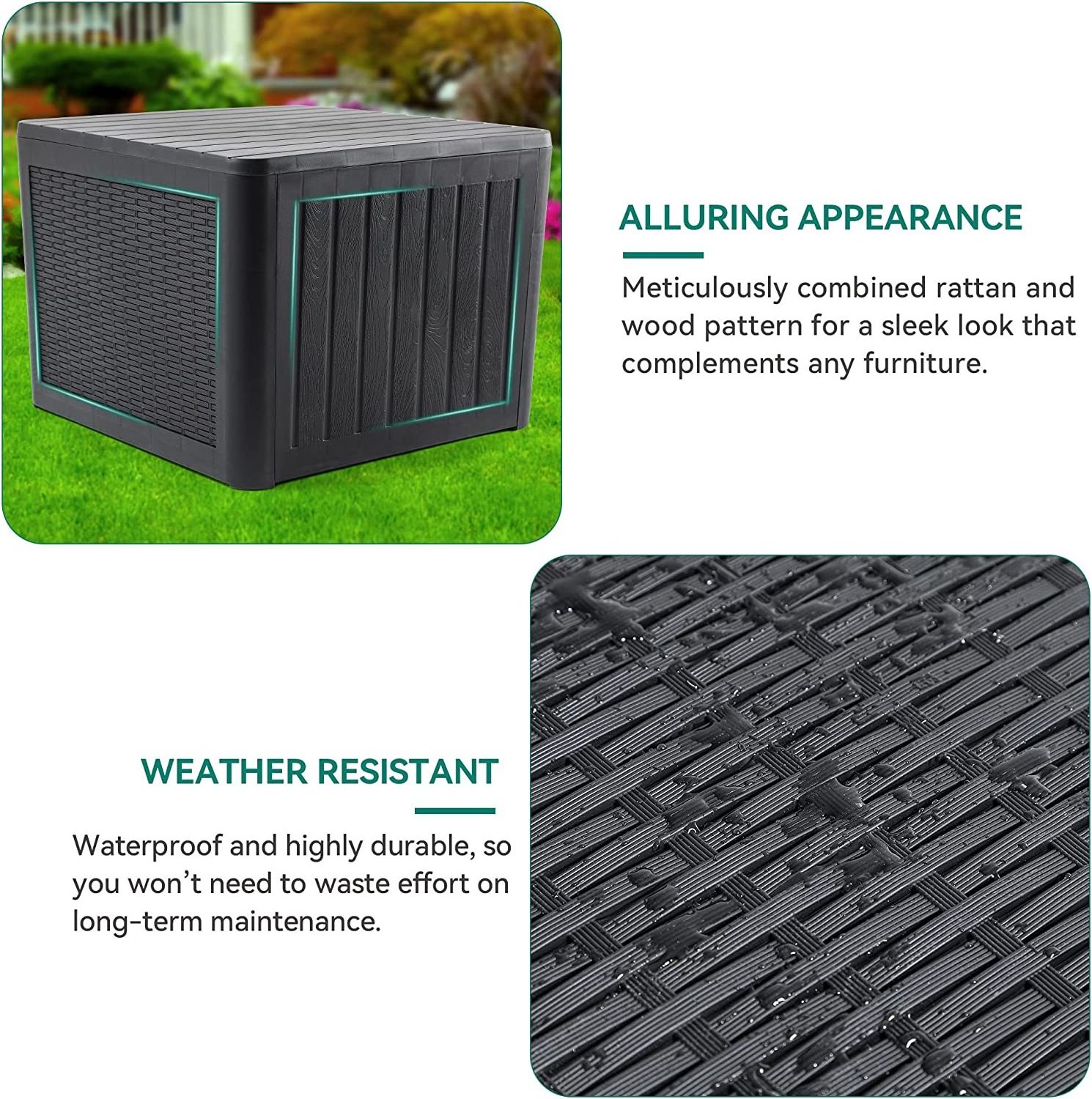 Outdoor Patio Storage Container Deck Box Garden Coffee Table with Storage Resin Rattan Patio Side Table