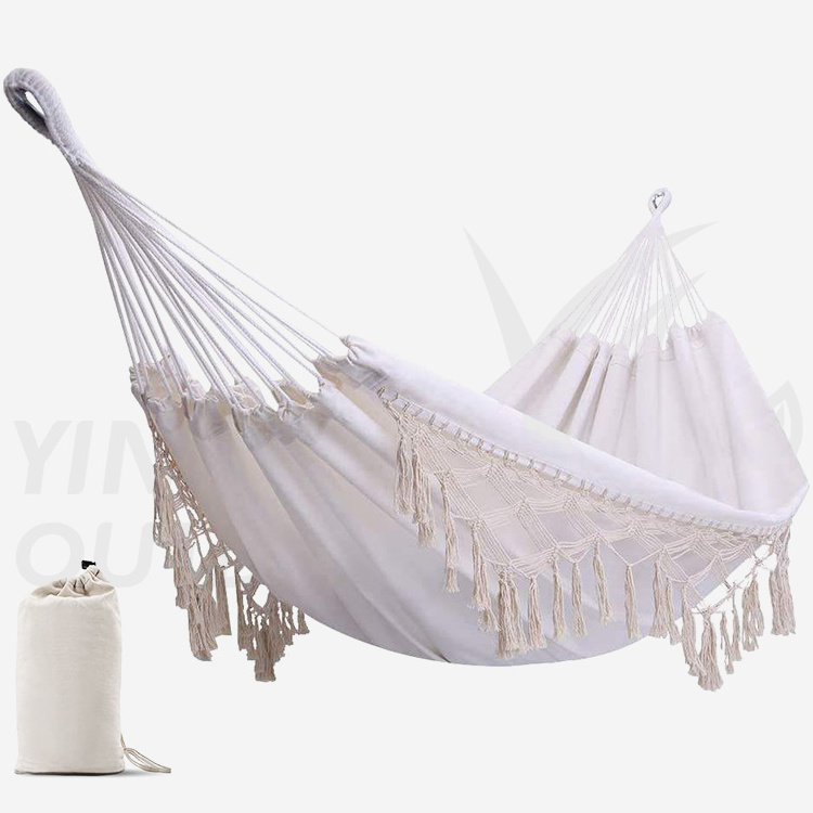 Canvas Hammock Large Double Deluxe Hammock Swing Bed Cotton Hammock with Hanging Swing Tassels