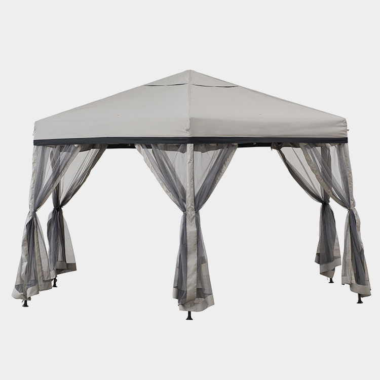 Outdoor Soft-top and Pop Up Portable Folding Hexagon Steel Gazebo  Canopy Tent with Mosquito Netting