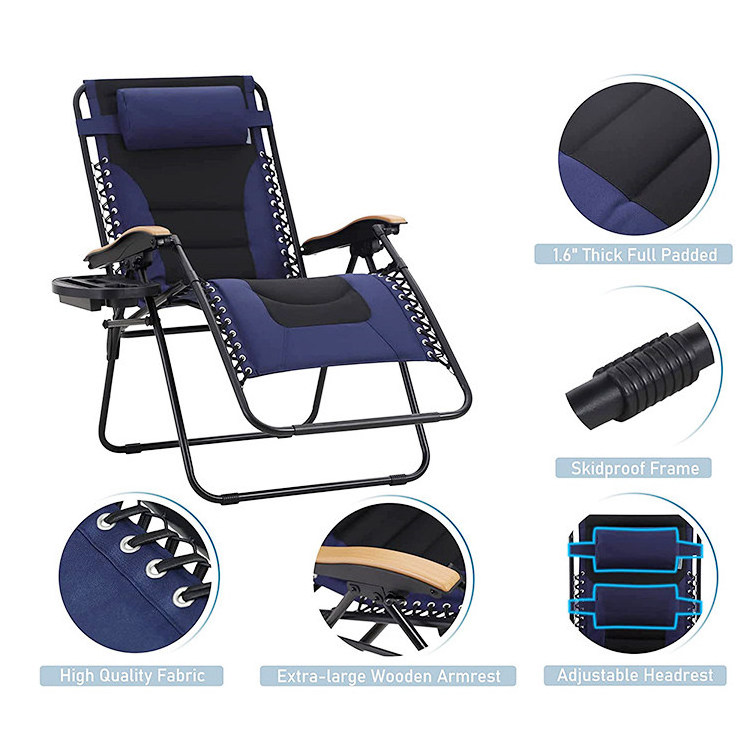 Outdoor Garden Patio Office Zero Gravity Recliner Folding Bed Comfortable Padded Head Rest Lounger Chair