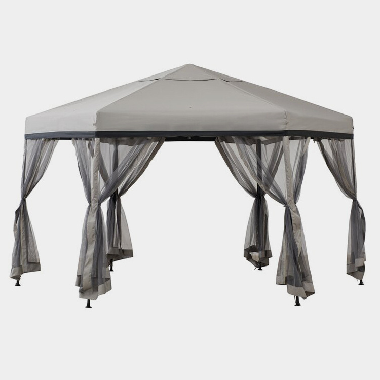 Outdoor Soft-top and Pop Up Portable Folding Hexagon Steel Gazebo  Canopy Tent with Mosquito Netting