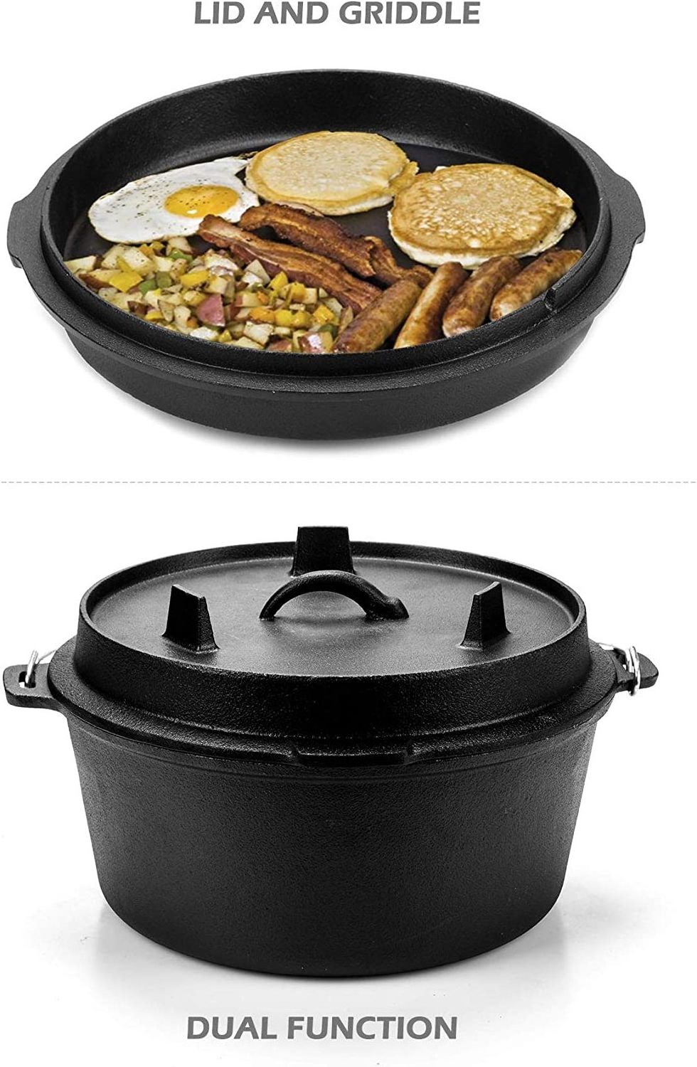 6 Quart Pre-Seasoned Cast Iron Dutch Oven with Lid Outdoor Deep Camp Pot Camp Cooking Dutch Oven