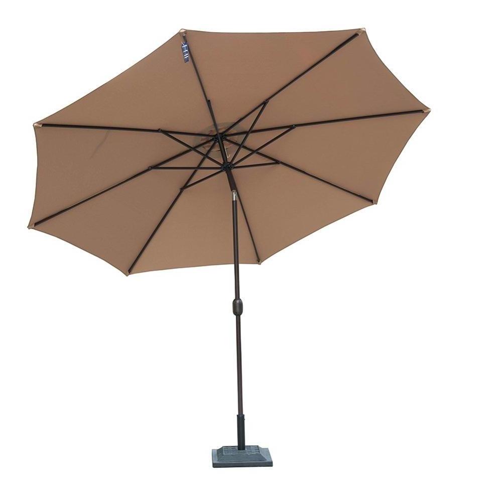 10 ft Patio Umbrella Manual Push Button Tilt and Crank Garden Parasol (BROWN)