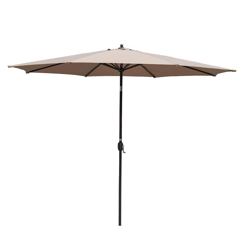 10 ft Patio Umbrella Manual Push Button Tilt and Crank Garden Parasol (BROWN)