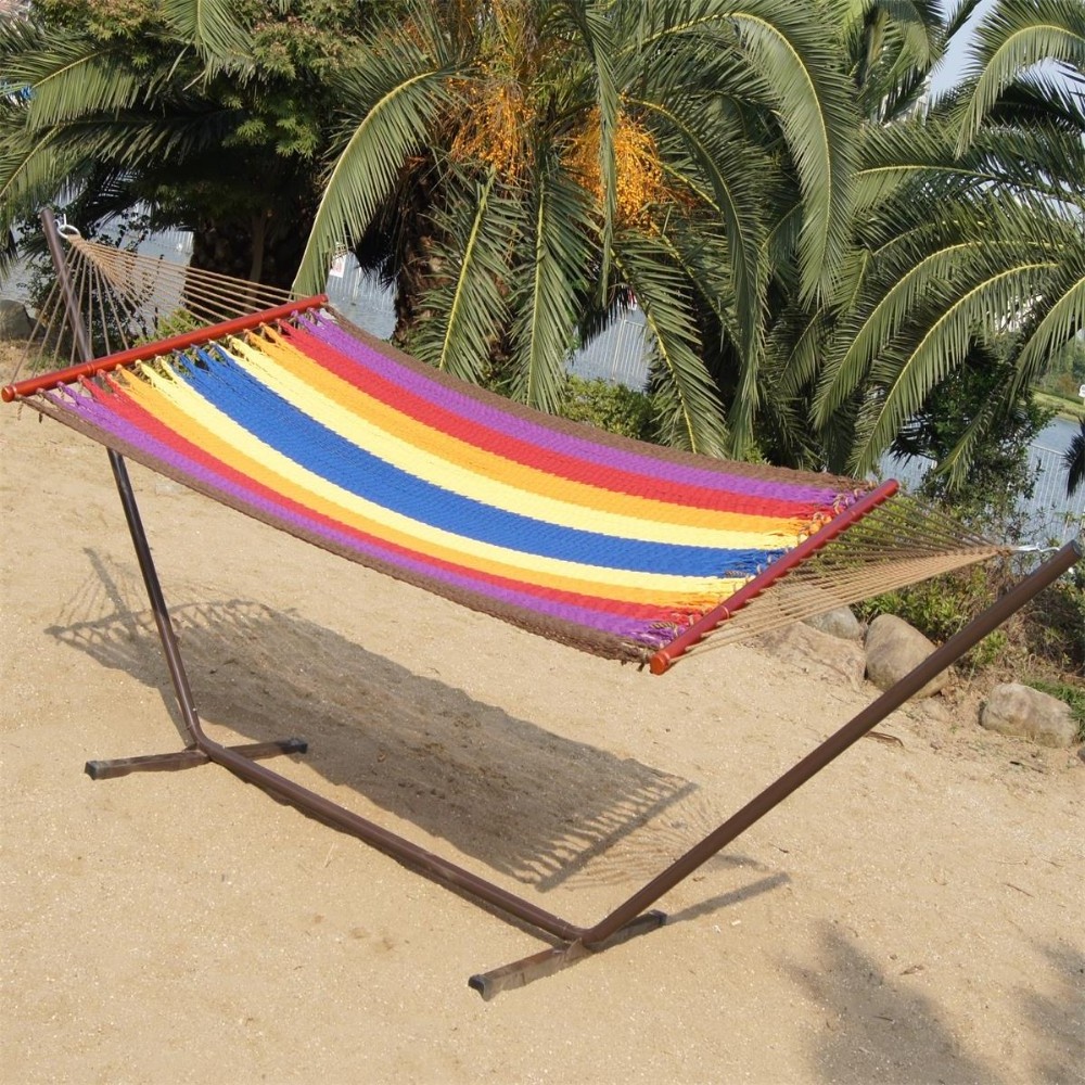 Outdoor Patio Handwoven Hammock Mesh Hammock Rope Double Swing Hammock Bed for Beach Yard