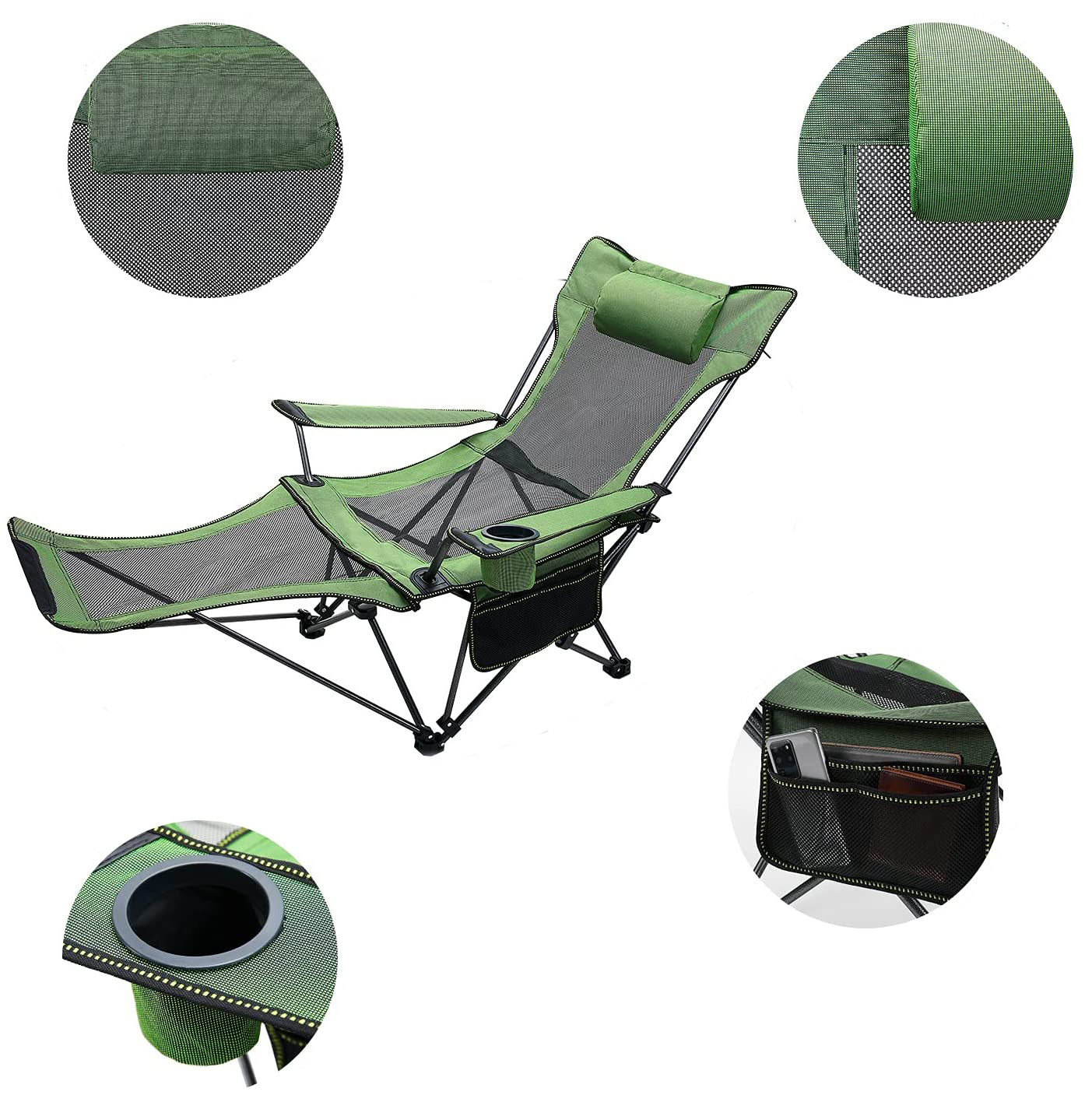 Outdoor Camping Folding Recliner Beach Chair Portable Chaise Mesh Lounge Chaise Chair