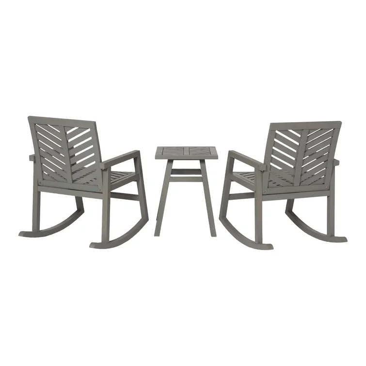 3pc Outdoor Furniture Sets Table and Chairs Wood Patio Rocking Chair Chat Set Outdoor Rocking Solid Wood Chair