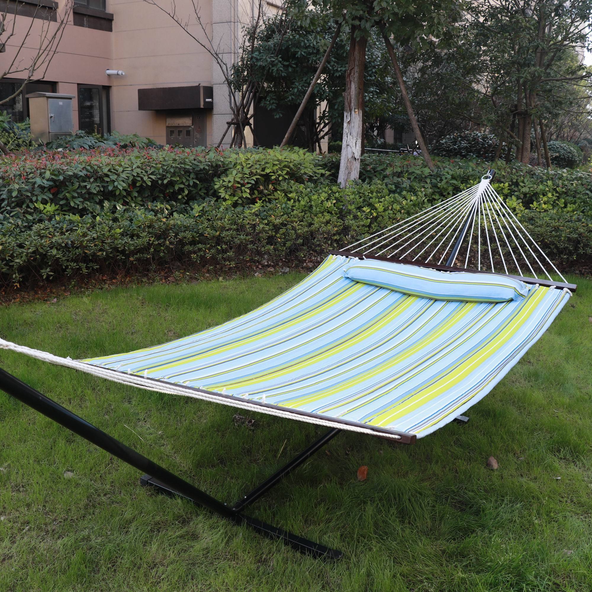 2 Person Double Hammock with Spreader Bar Cotton Hammock for Outdoor