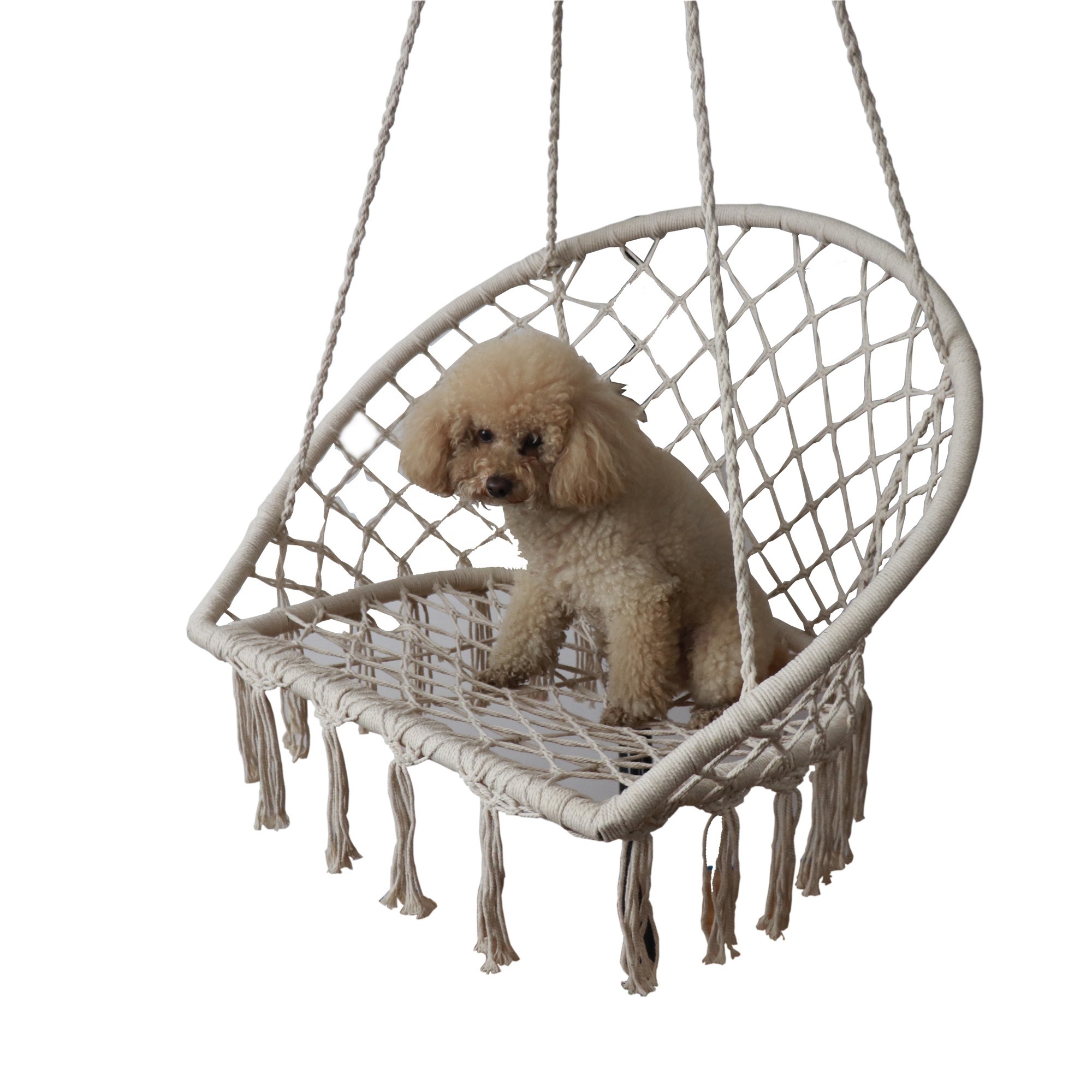 Macrame Swing Chair Hanging Cotton Rope Macrame Hammock Patio Swing Chair